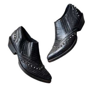 ASH‎ Trinity Black Croc Studded Lizard Embossed Ankle Boots Size 7